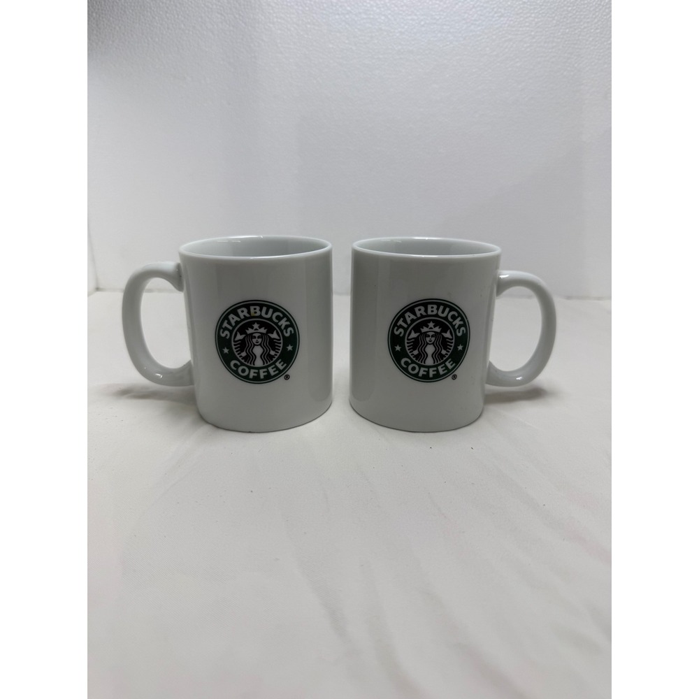 Starbucks Coffee Mugs Unisex 8oz White Logo Set of 2 Ceramic 2007‎ Vintage Cup